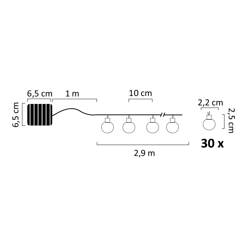 LED RGB Päikesepaneeliga valguskett PARTY 30xLED/1,2V 400 mAh 3,9 m IP44