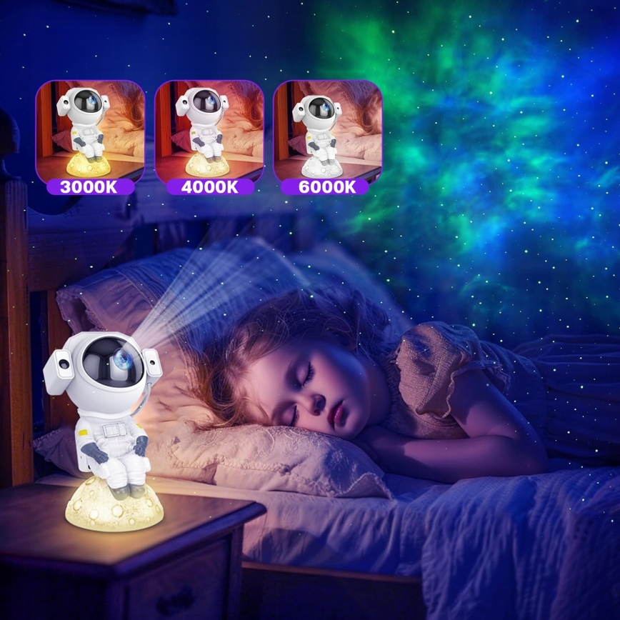 LED RGB-projektor 3-ühes LED/5W/5V 3000/4000/6000K, astronauti kujuline, koos kaugjuhtimispuldiga