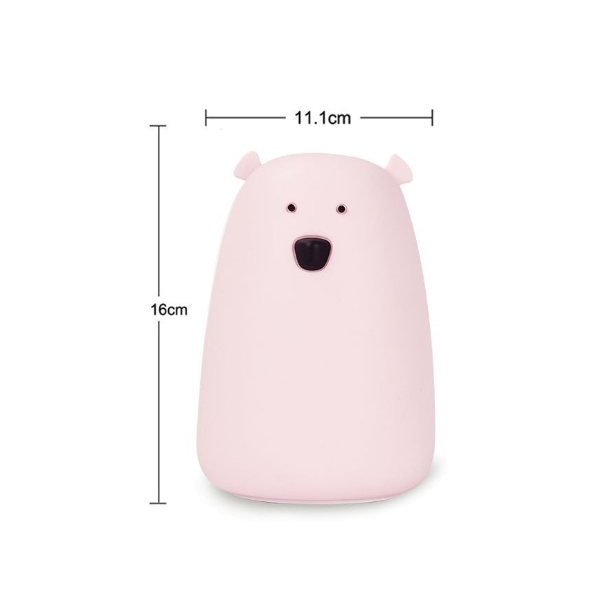 LED RGB Puutetundlik lamp lastele BEAR LED/0,8W/5V roosa + USB