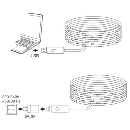 LED RGB Valguskett LED/10W/5V 10 m USB + kaugjuhtimispult