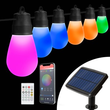 LED RGBIC hämardatav päikesepatareiga valguskett 30xLED/1,3W/3,7/5V 2200 mAh 14,37 m IP65 must + kaugjuhtimispult