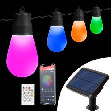LED RGBIC hämardatav päikesetoitega valgusketi 15xLED/1,3W/3,7/5V 2200 mAh 8 m IP65 must + kaugjuhtimispult