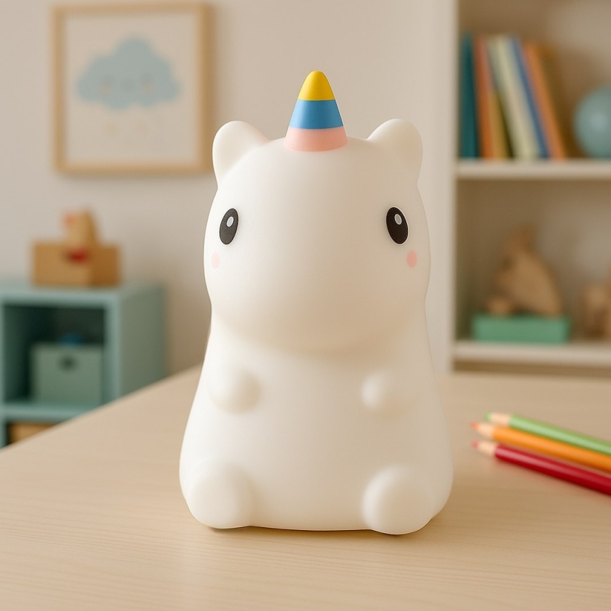 Laetav puutetundlik ja hämardatav LED RGBW laste öölamp UNICORN LED/1W/5V 1200 mAh