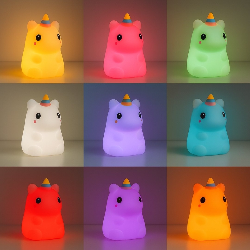 Laetav puutetundlik ja hämardatav LED RGBW laste öölamp UNICORN LED/1W/5V 1200 mAh