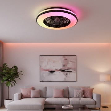 LED RGBW hämardatav laevalgusti ventilaatoriga VENTELUX LED/48W/230V 3000/4000/6500K läbimõõt 48,5 cm must + kaugjuhtimispult