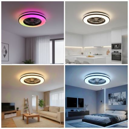 LED RGBW hämardatav laevalgusti ventilaatoriga VENTELUX LED/48W/230V 3000/4000/6500K läbimõõt 48,5 cm must + kaugjuhtimispult