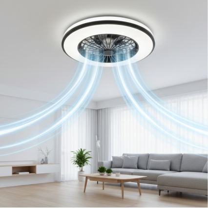 LED RGBW hämardatav laevalgusti ventilaatoriga VENTELUX LED/48W/230V 3000/4000/6500K läbimõõt 48,5 cm must + kaugjuhtimispult