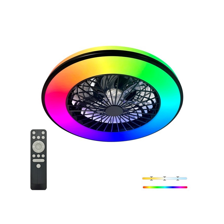 LED RGBW hämardatav laevalgusti ventilaatoriga VENTELUX LED/48W/230V 3000/4000/6500K läbimõõt 48,5 cm must + kaugjuhtimispult