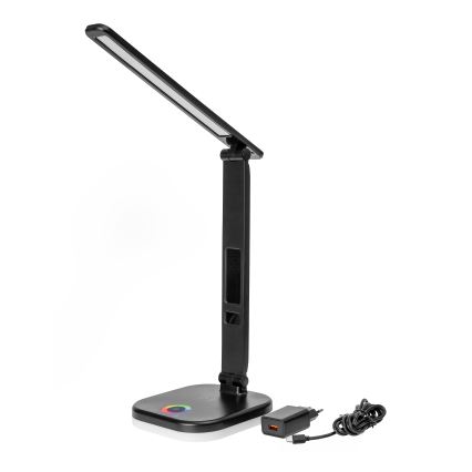 LED RGBW Hämardatav puutetundlik laualamp juhtmevaba laadimisega, LCD ekraan ja USB pesa MAGNUS LED/6W/5V 3000-6500K must