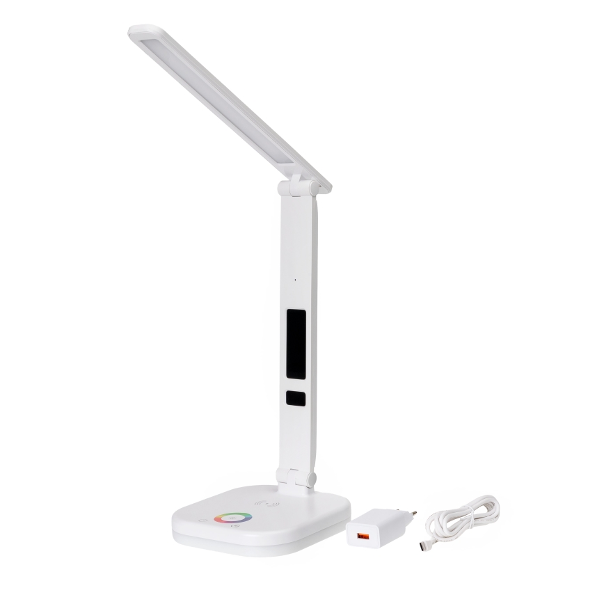 LED RGBW Hämardatav puutetundlik laualamp juhtmevaba laadimisega, ekraan ja USB pesa MAGNUS LED/6W/5V 3000-6500K valge