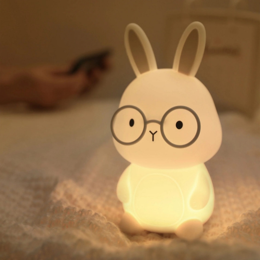 LED RGBW Hämardatav laste puutetundlik lamp FLORKA LED/1W/5V USB 1200 mAh jänes valge/hall