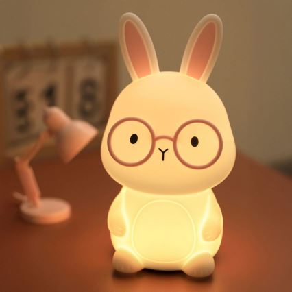 LED RGBW Hämardatav laste puutetundlik lamp FLORKA LED/1W/5V USB 1200 mAh jänes valge/roosa