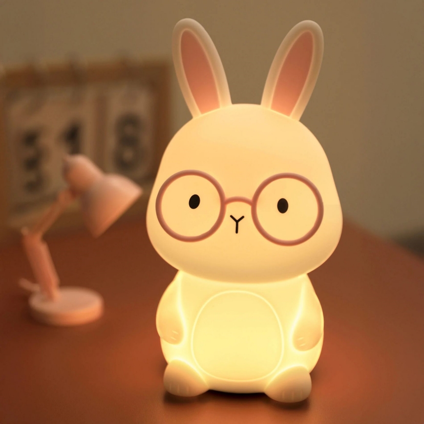 LED RGBW Hämardatav laste puutetundlik lamp FLORKA LED/1W/5V USB 1200 mAh jänes valge/roosa