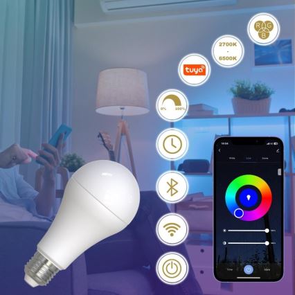 LED RGBW Hämardatav pirn A60 E27/15W/230V 2700-6500K Wi-Fi Tuya