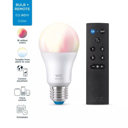 LED RGBW Hämardatav pirn A60 E27/8,5W/230V 2200-6500K  CRI 90 Wi-Fi + kaugjuhtimispult - WiZ