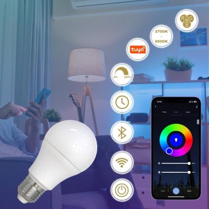 LED RGBW Hämardatav pirn A60 E27/9W/230V 2700-6500K Wi-Fi Tuya