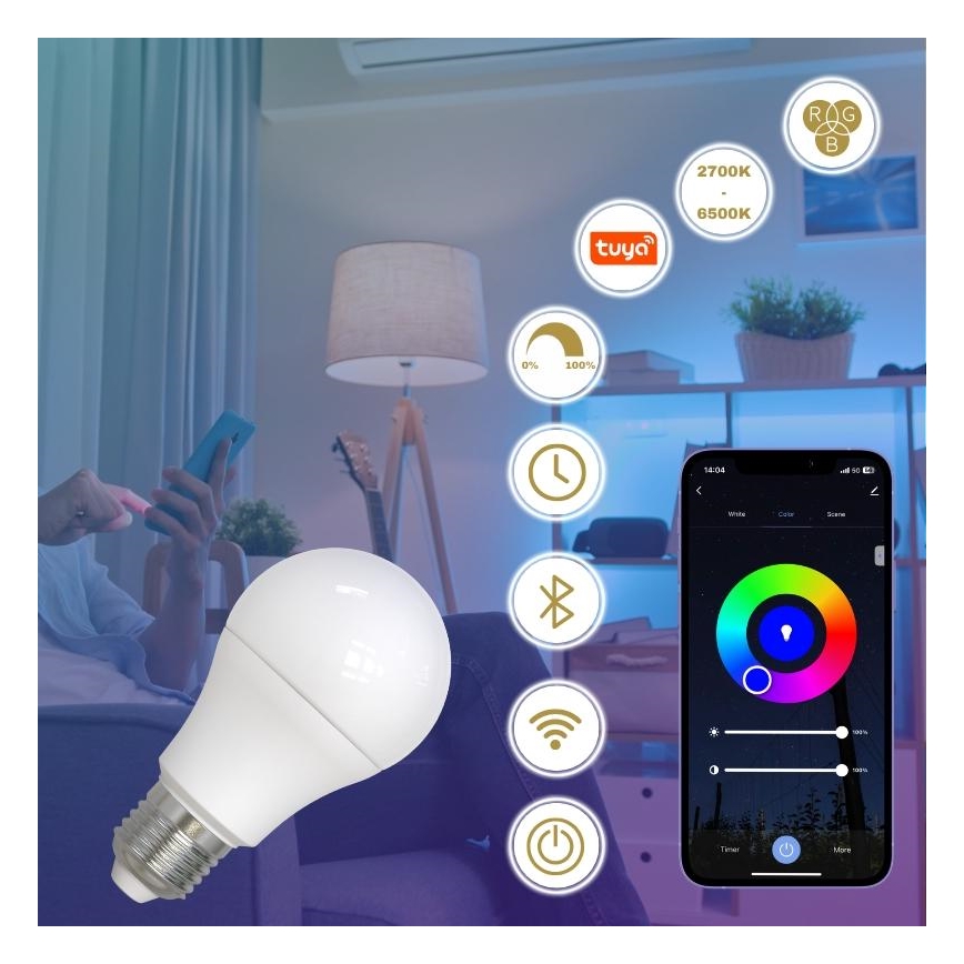 LED RGBW Hämardatav pirn A60 E27/9W/230V 2700-6500K Wi-Fi Tuya