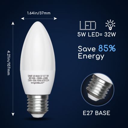 LED RGBW Hämardatav pirn C37 E27/5W/230V 3000-6500K Wi-Fi - Aigostar