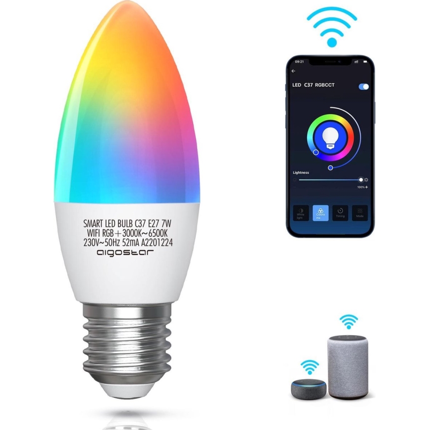 LED RGBW Hämardatav pirn C37 E27/7W/230V 3000-6500K Wi-Fi - Aigostar
