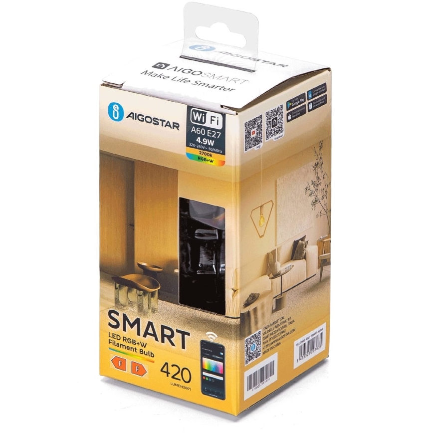 LED RGBW Hämardatav pirn FILAMENT A60 E27/4,9W/230V 2700K Wi-Fi - Aigostar