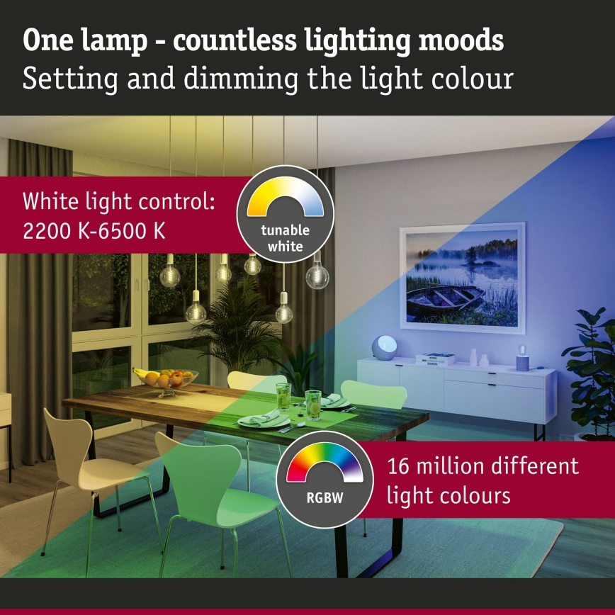 LED RGBW Hämardatav pirn FILAMENT E27/6,3W/230V 2200-6500K - Paulmann 29156