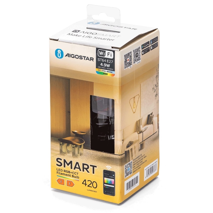 LED RGBW Hämardatav pirn FILAMENT ST64 E27/4,9W/230V 2700-6500K Wi-Fi - Aigostar