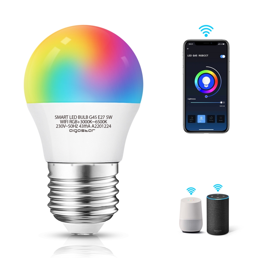LED RGBW Hämardatav pirn G45 E27/5W/230V 3000-6500K Wi-Fi - Aigostar