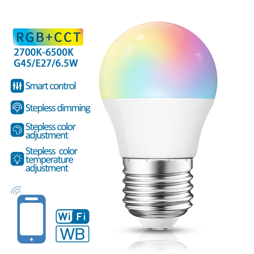 LED RGBW Hämardatav pirn G45 E27/6,5W/230V 2700-6500K Wi-Fi - Aigostar