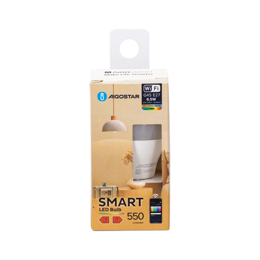LED RGBW Hämardatav pirn G45 E27/6,5W/230V 2700-6500K Wi-Fi - Aigostar