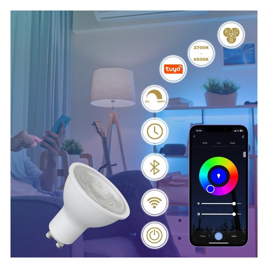 LED RGBW Hämardatav pirn GU10/4,5W/230V 2700-6500K Wi-Fi Tuya