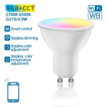 LED RGBW Hämardatav pirn GU10/4,9W/230V 2700-6500K Wi-Fi - Aigostar