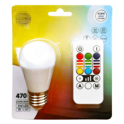 LED RGBW Hämardatav pirn E27/6W/230V 3000K + kaugjuhtimispult - Globo