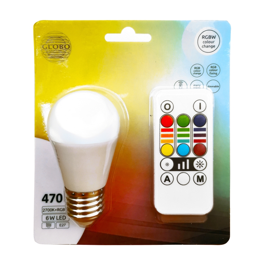 LED RGBW Hämardatav pirn E27/6W/230V 3000K + kaugjuhtimispult - Globo