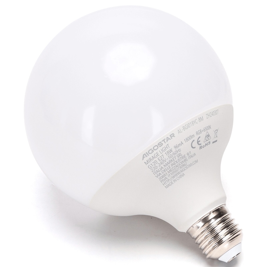 LED RGBW Hämardatav pirn MESH G120 E27/18W/230V 6500K + kaugjuhtimispult - Aigostar