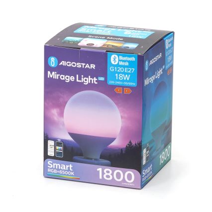LED RGBW Hämardatav pirn MESH G120 E27/18W/230V 6500K + kaugjuhtimispult - Aigostar