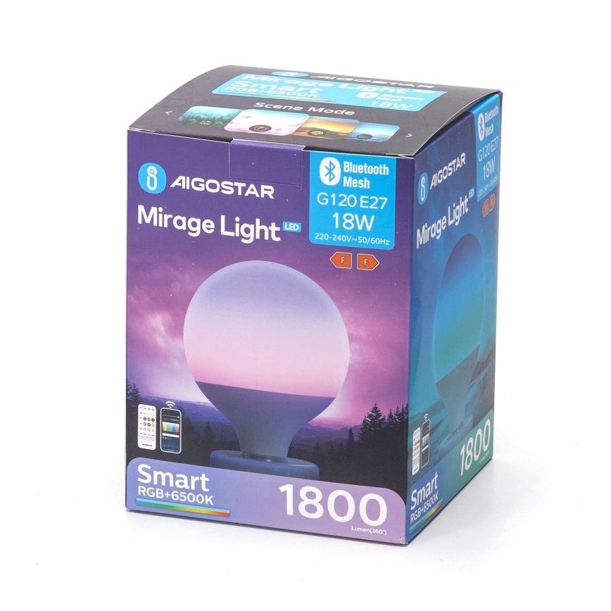 LED RGBW Hämardatav pirn MESH G120 E27/18W/230V 6500K + kaugjuhtimispult - Aigostar