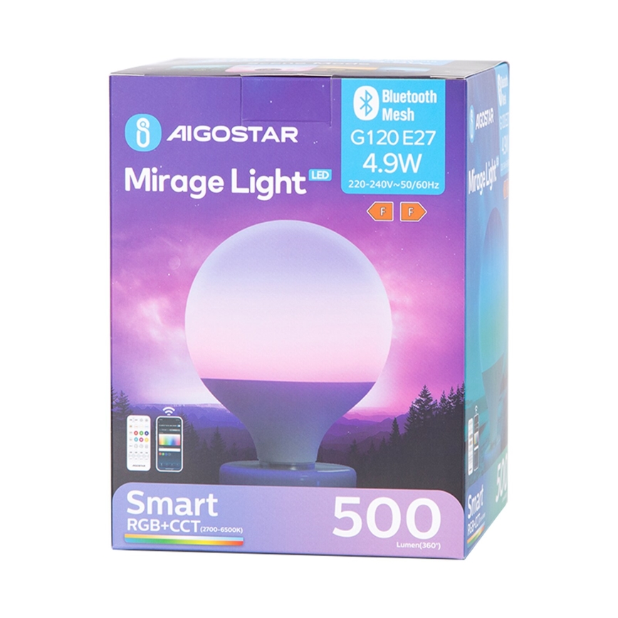 LED RGBW Hämardatav pirn MESH G120 E27/4,9W/230V 2700-6500K + kaugjuhtimispult - Aigostar