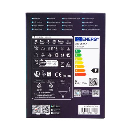 LED RGBW Hämardatav pirn MESH G120 E27/4,9W/230V 2700-6500K + kaugjuhtimispult - Aigostar