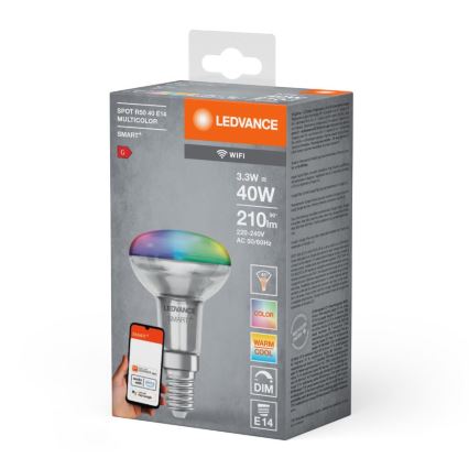 LED RGBW Hämardatav prožektori pirn SMART+ R50 E14/3,3W/230V 2700-6500K Wi-Fi - Ledvance