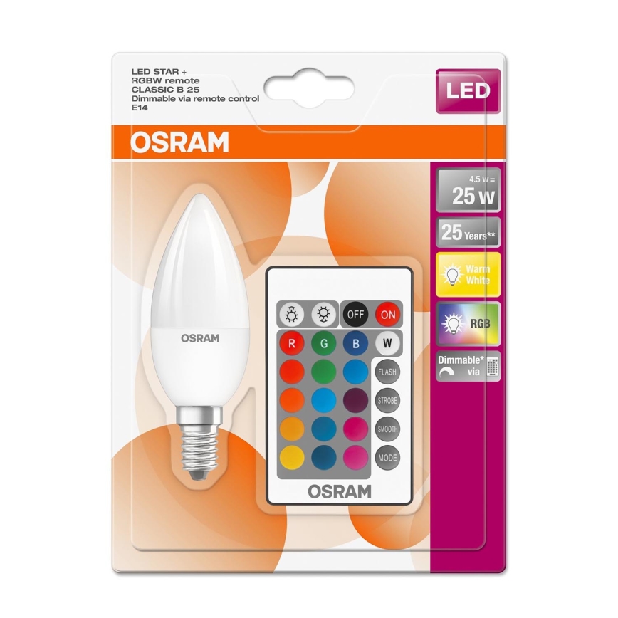 LED RGBW Hämardatav pirn STAR E14/4,5W/230V 2700K + pult – Osram