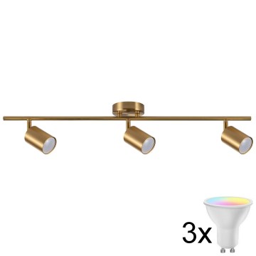 LED RGBW hämardatav spottvalgusti GOLDIE 3xGU10/4,8W/230V 3000K kuldne + kaugjuhtimispult