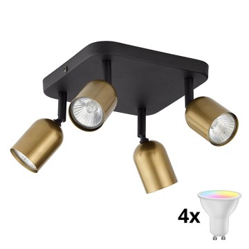 LED RGBW hämardatav suunavalgusti TOP 4xGU10/6,5W/230V 2700-6500K kuldne/must