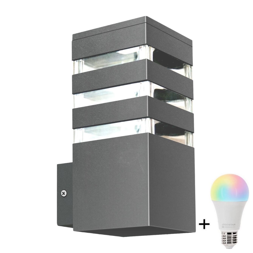 LED RGBW hämardatav välisseinavalgusti TEKSAS 1xE27/12W/230V 2700-6500K Wi-Fi IP44 antratsiit