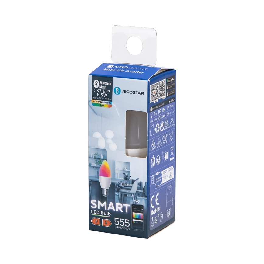 LED RGBW Hämardatav pirn C37 E27/6,5W/230V 2700-6500K - Aigostar