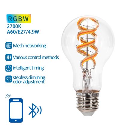LED RGBW Hämardatav pirn FILAMENT MESH Nutikas A60 E27/4,9W/230V 2700K - Aigostar