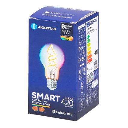 LED RGBW Hämardatav pirn FILAMENT MESH Nutikas A60 E27/4,9W/230V 2700K - Aigostar