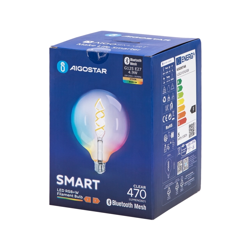 LED RGBW Hämardatav pirn FILAMENT MESH Nutikas G125 E27/4,9W/230V 2700K - Aigostar