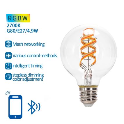 LED RGBW Pirn FILAMENT G80 E27/4,9W/230V 2700K - Aigostar