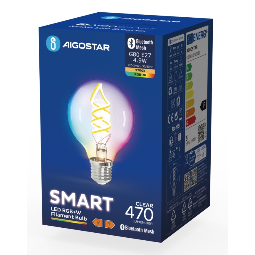 LED RGBW Hämardatav pirn FILAMENT MESH Nutikas G80 E27/4,9W/230V 2700K - Aigostar