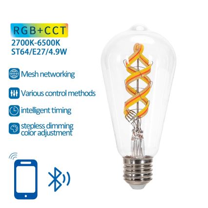 LED RGBW Pirn FILAMENT ST64 E27/4,9W/230V 2700-6500K - Aigostar